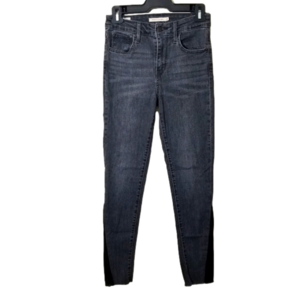 LEVI'S Premium 721 High Rise Skinny Jeans Light Wash With Black Leg Panels 26